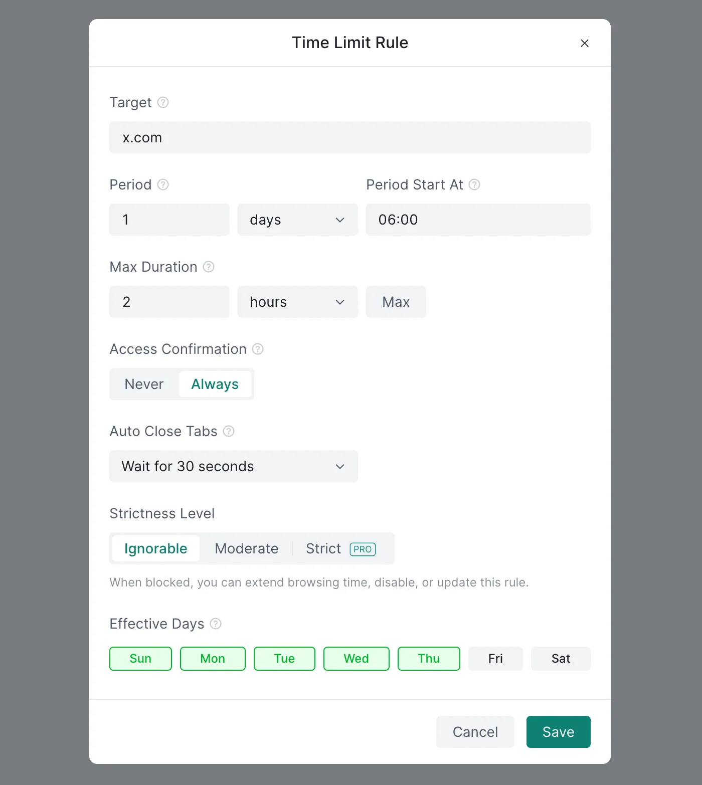 Time Limit Rule Config