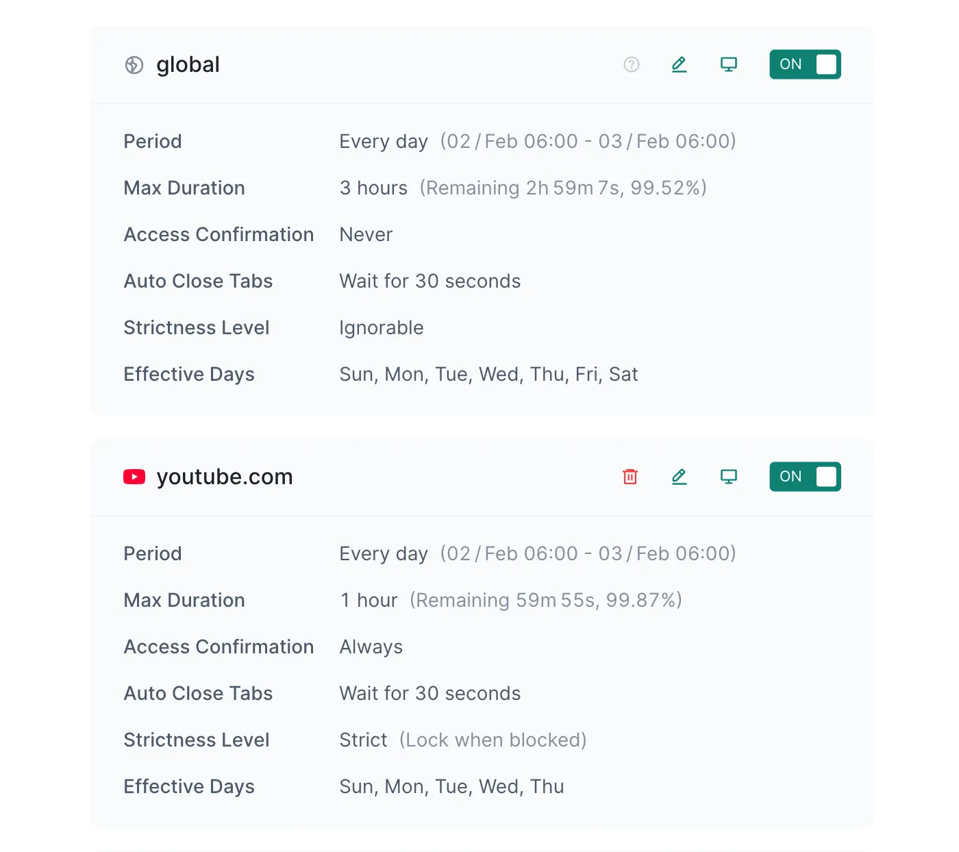 Time Limit Rule List
